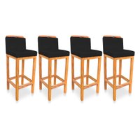 Kit 04 Banquetas Alta Rubi Veludo Preto Base Fixa de Madeira - Pallazio
