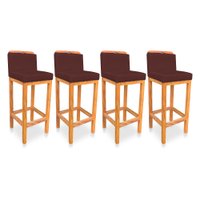 Kit 04 Banquetas Alta Rubi Veludo Marsala Base Fixa de Madeira - Pallazio