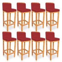 Kit 08 Banquetas Alta Rubi Veludo Vermelho Base Fixa de Madeira - Pallazio
