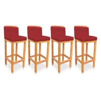 Kit 04 Banquetas Alta Rubi Veludo Vermelho Base Fixa de Madeira - Pallazio