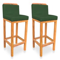 Kit 02 Banquetas Alta Rubi Veludo Verde Base Fixa de Madeira - Pallazio