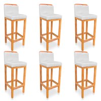Kit 06 Banquetas Alta Rubi Veludo Cinza Base Fixa de Madeira - Pallazio