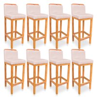Kit 08 Banquetas Alta Rubi Veludo Rosa Bebê Base Fixa de Madeira - Pallazio