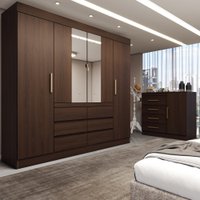 Guarda-Roupa Casal Honey 5 Portas 10 Gavetas com Espelho ébano - Panorama Móveis