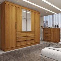 Quarto Completo Casal Honey 5 Portas 10 Gavetas com Espelho Freijó - Panorama Móveis