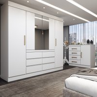 Quarto Completo Casal Honey 5 Portas 10 Gavetas com Espelho Branco - Panorama Móveis