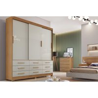 Guarda Roupa Solteiro 3 Portas e 9 Gavetas Jequitibá/Buriti Freijo Cumaru c/ Fendi - Novo Horizonte
