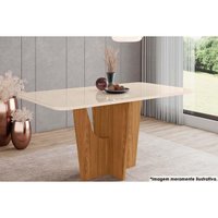 Mesa de Sala Jantar Vértice SC88 c/Tampo Madeirado Vidro Curvo 180x90cm Nature/Off White - Henn