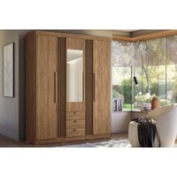 Guarda Roupa Solteiro 3 Portas 3 Gavetas c/ Espelho e Pés 3.3 Aurora Jatoba - Santos Andirá