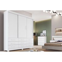 Guarda Roupa Solteiro 3 Portas e 9 Gavetas Jequitibá/Buriti Branco - Novo Horizonte