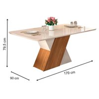 Mesa de Sala Jantar Rubi c/Tampo Madeirado Vidro Curvo 170x90cm Cedro/Off White/Off White - DJ Móveis