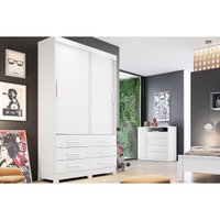Guarda Roupa Solteiro 2 Portas e 6 Gavetas Jequitibá/Buriti Branco - Novo Horizonte