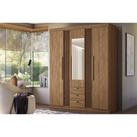 Guarda Roupa Solteiro 3 Portas 3 Gavetas c/ Espelho 3.3 Aurora Jatoba - Santos Andirá