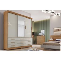 Guarda Roupa Solteiro 3 Portas e 9 Gavetas c/ Espelho Jequitibá/Buriti Freijo Cumaru c/ Fendi - Novo Horizonte