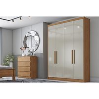 Guarda Roupa Solteiro 4 Portas e 3 Gavetas Moderni/Sevilha Freijo Cumaru c/ Fendi - Novo Horizonte
