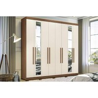 Guarda Roupa Casal 8 Portas e 4 Gavetas c/Espelho e Pés Master New 8.4 jatoba/Areia - Santos Andirá
