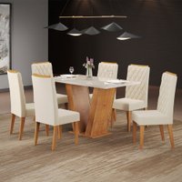 Mesa de Jantar 6 Lugares Constantine Mel/Off White/Veludo Pastel - Viero Móveis