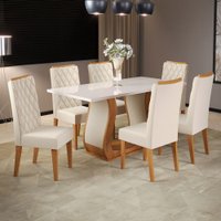 Mesa de Jantar 6 Lugares Brusque Mel/Off White/Veludo Pastel - Viero Móveis