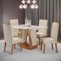 Mesa de Jantar 4 Lugares Capitani Mel/Off White/Veludo Pastel - Viero Móveis