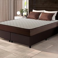 Conjunto Cama Box Espuma Atlanta Marrom Queen 158x198x62