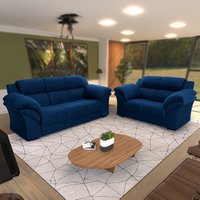 Conjunto Sofá Windsor Velut Azul 3 e 2 Lugares 2,04m e 1,59m - King House