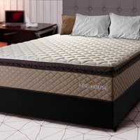 Conjunto Cama Box Espuma Atlanta Bege Casal 138x188x62