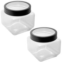 2 Potes de Vidro 800ml Tampa Metal Preta Gastro Lyor Porta Mantimentos Alimentos Quadrado
