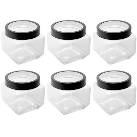 Kit 6 Potes de Vidro Tampa Metal Preta 800ml Gastro Lyor Porta Mantimentos Alimentos