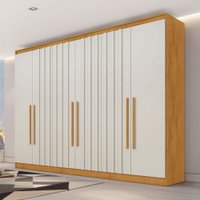 Guarda-Roupa Solteiro Oxford 6 Portas 4 Gavetas Ripado 100% Mdf Peroba/Off White - Mademarques