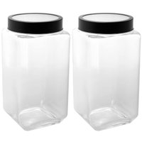 Kit 2 Potes de Vidro 1,7L Gastro Lyor Tampa Metal Preta Porta Mantimentos Alimentos Retangular