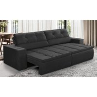 Sofá Retrátil e Reclinável 3 lugares 2,30m com Molas Stella Suede Preto Adonai Estofados