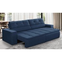 Sofá Retrátil e Reclinável 3 lugares 2,30m com Molas Stella Suede Azul Adonai Estofados