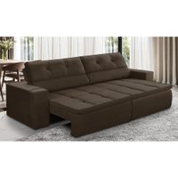 Sofá Retrátil e Reclinável 3 lugares 2,50m com Molas Stella Suede Marrom Adonai Estofados