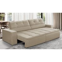 Sofá Retrátil e Reclinável 3 lugares 2,10m com Molas Stella Suede Bege Adonai Estofados