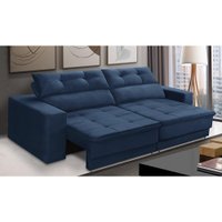 Sofá Retrátil e Reclinável 3 lugares 2,10m com Molas Emily Suede Azul Adonai Estofados