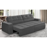 Sofá Retrátil e Reclinável 3 lugares 2,10m com Molas Stella Suede Cinza Adonai Estofados