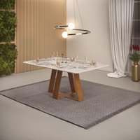 Mesa de Jantar Retangular Tampo Sem Vidro 170x90 DJ Móveis Kiara Freijó Quartzo