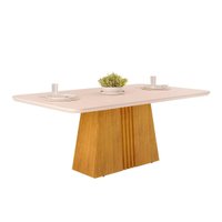 Mesa de Sala Jantar Italia c/Tampo Madeirado Vidro Curvo 170x90cm Cedro/Off White - DJ Móveis