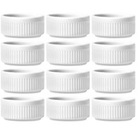 Kit 12 Tigelas Ramekins Porcelana 130ml Canelado Germer Branco Sobremesas Molhos Cremes
