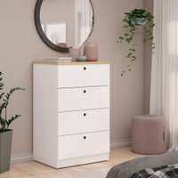 Cômoda 4 Gavetas Branco Tampo Savana - Montagem Simplificada e Sem Ferramentas - Genialflex