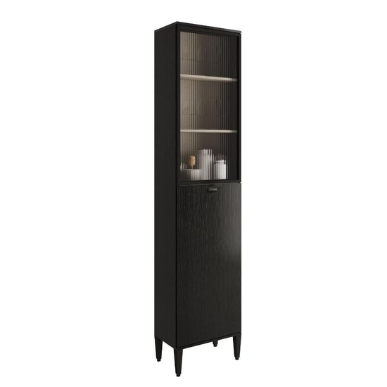 Paneleiro 1 Porta + 1 Porta de Vidro 5 Prateleiras Lótus Carraro Preto