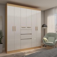 Roupeiro Casal 7 Portas e 2 gavetas Freijo White Laca