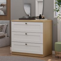 Comoda 100% MDF  Infinity 3 Gavetas Savana/Branco estilo americano com Gvt Provençais