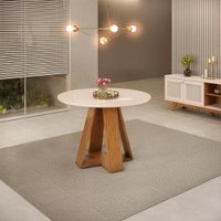 Mesa de Jantar Tampo Redondo Chanfrado Curvo DJ Móveis Kiara Freijó Off White Mesa de Jantar Tampo Redondo Chanfrado Curvo DJ Móveis Kiara Freijó Off White