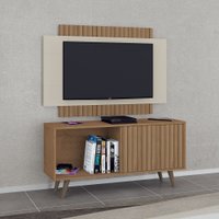 Rack com Painel Málaga para TV Até 50 Polegadas Ripado 1 Porta Flex Canelato/Natura/Off White - Atualle Móveis