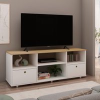 Rack Para Tv Branco Tampo Savana - Montagem Simplificada e Sem Ferramentas - Genialflex