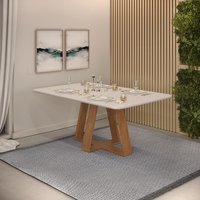Mesa de Jantar Retangular Tampo Chanfrado Curvo 160x90 DJ Móveis Kiara Freijó Tampo Off White