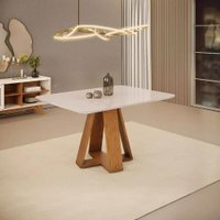 Mesa de Jantar Retangular Tampo Curvo DJ Móveis Kiara Freijó Off White Mesa de Jantar Retangular Tampo Curvo DJ Móveis Kiara Freijó Off White