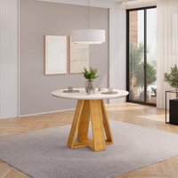 Mesa de Jantar Tampo Redondo Chanfrado Curvo DJ Móveis Kiara Cedro Off White