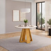 Mesa de Jantar Tampo Redondo Chanfrado Curvo DJ Móveis Kiara Cedro Off White Mesa de Jantar Tampo Redondo Chanfrado Curvo DJ Móveis Kiara Cedro Off White